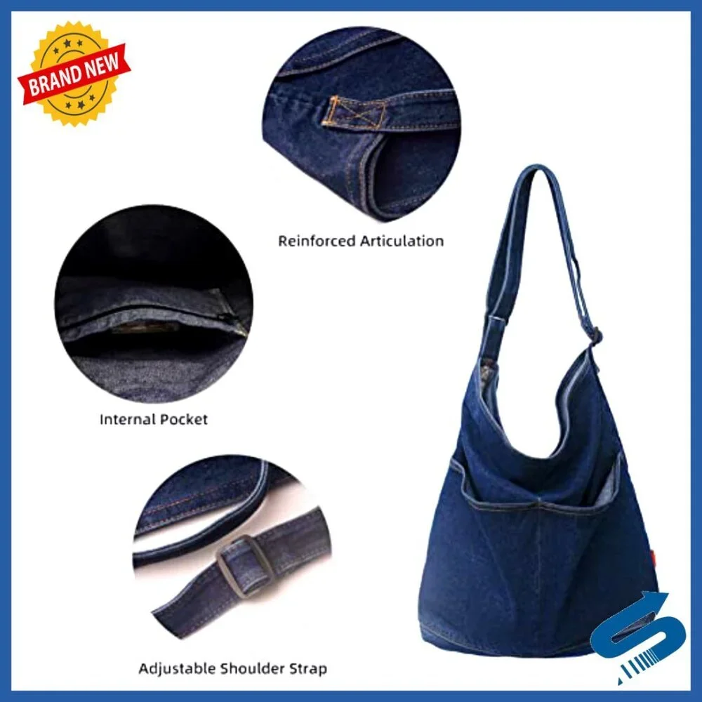 Denim Hobo Tote Crossbody Bag Large Capacity Adjustable Strap Casual Chic